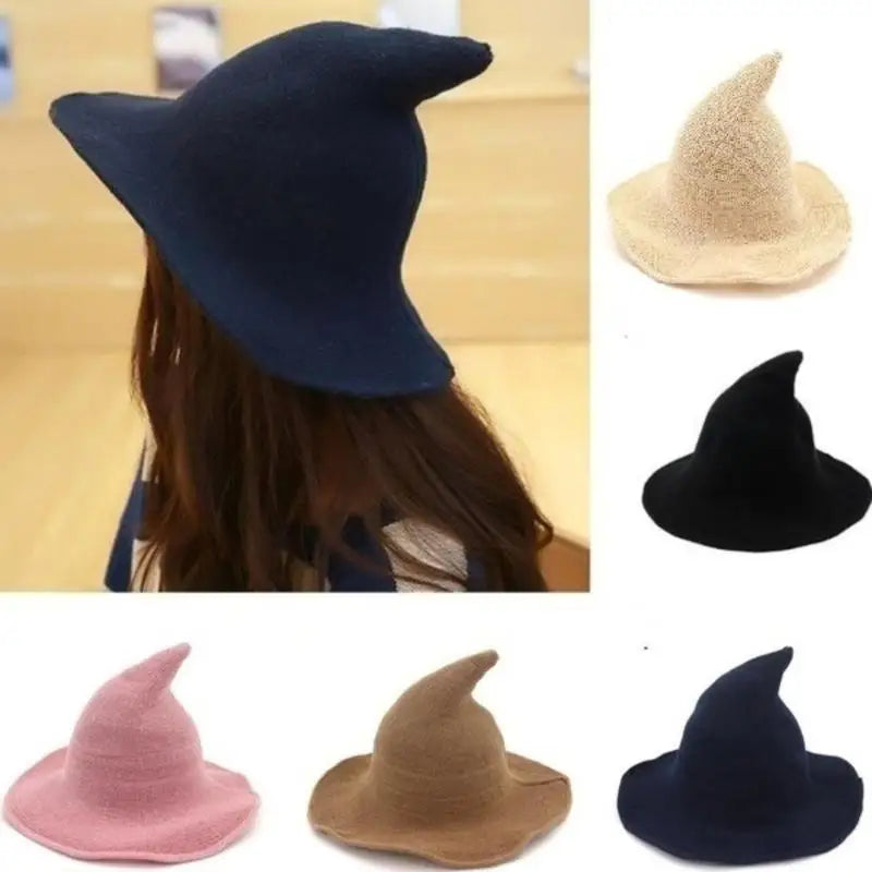 Vintage Halloween Woman Witch Hat Costume Wool Knit Hat Party Coseplay Masquerade Witch Hat Halloween Prop Decoration Qme