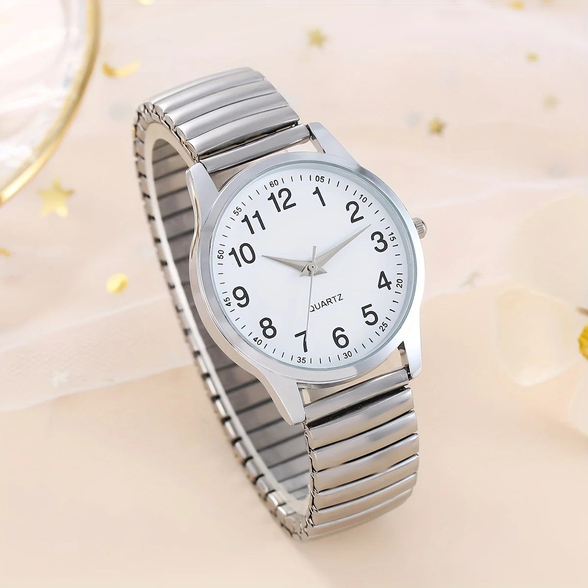 2pcs Simple Digital Steel Band Quartz Watch, Daily Wear Couple Watch Qme