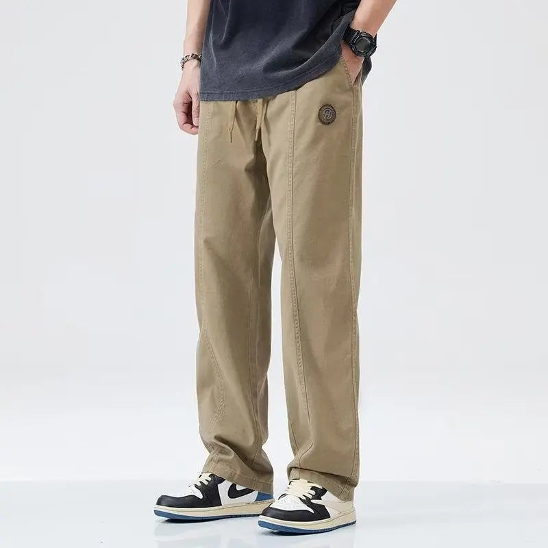 American Retro Slacks Spring Autumn Trendy Versatile Loose Trousers Qme Khaki M