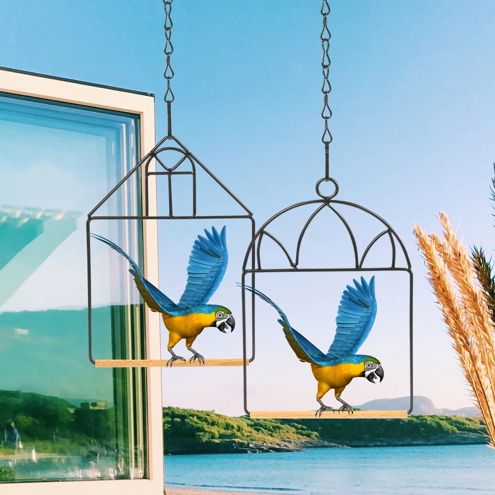 3Sets Metal Bird Perch Stand Portable Parrot Training Rack for Indoor Outdoor Use Chewing Resting Play Hanging Bird Playground Qme