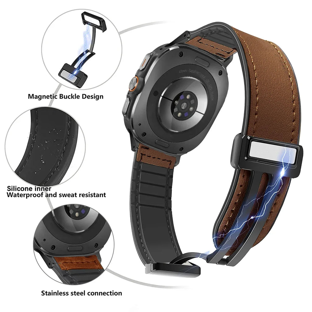 Leather Silicone Strap For Samsung Galaxy Watch 7 Ultra 47mm Magnetic Band Bracelet for Galaxy Watch 7 Ultra 47mm Correa Qme