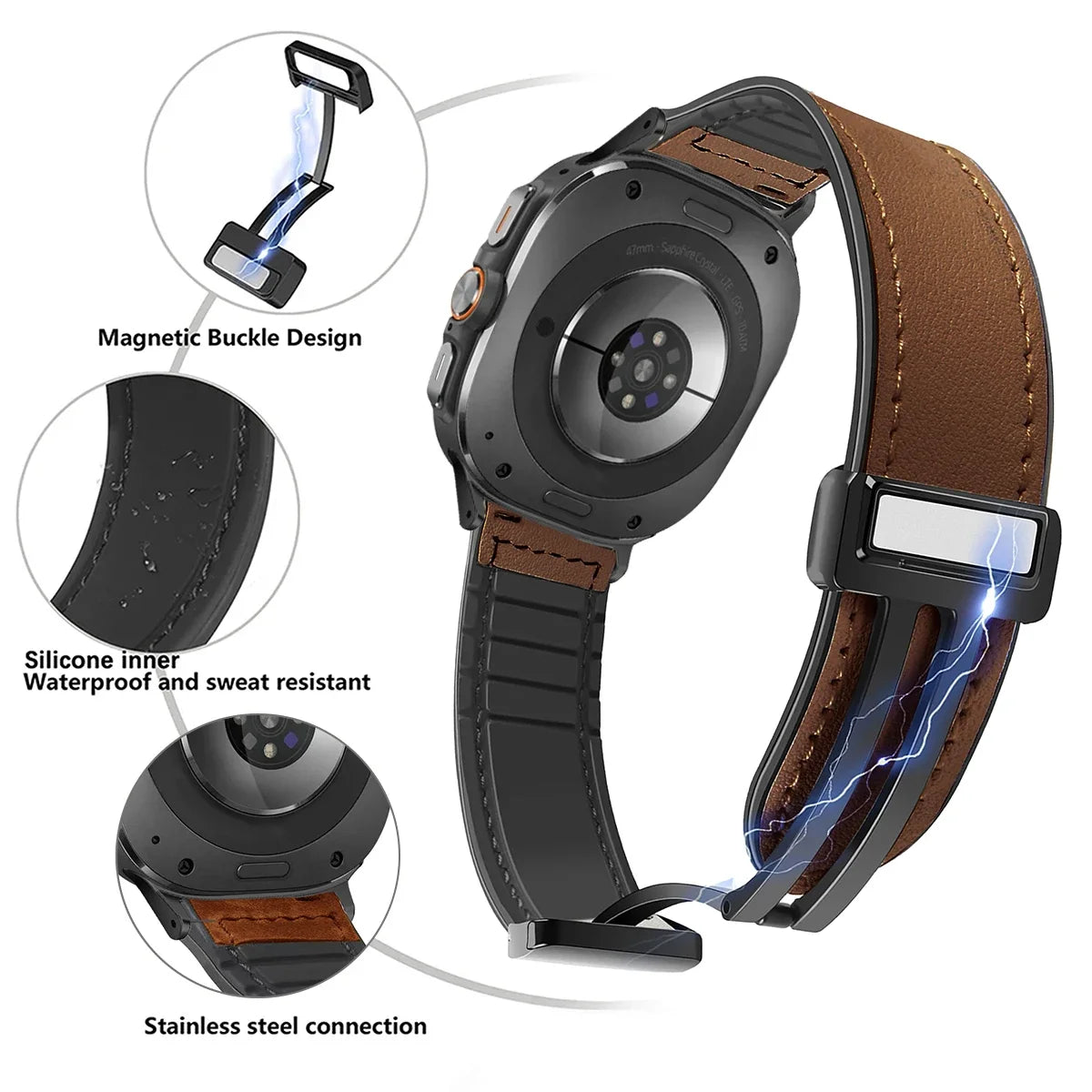 Leather Silicone Strap For Samsung Galaxy Watch 7 Ultra 47mm Magnetic Band Bracelet for Galaxy Watch 7 Ultra 47mm Correa Qme
