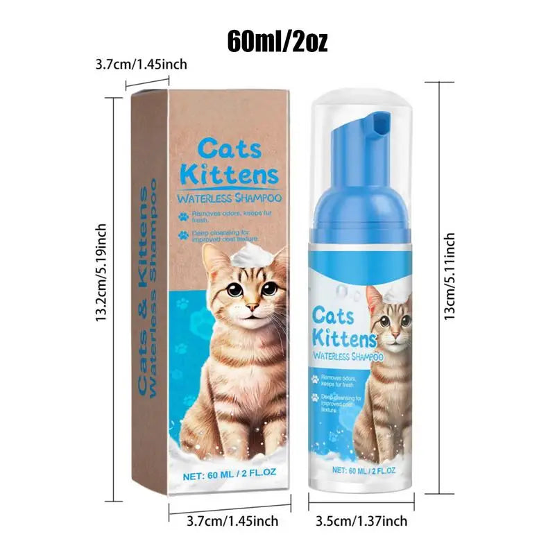 Cat Shampoo Waterless Cat Shampoo Licking Safe Dry Shampoo 60ml Gentle Foam Shampoo for Cats Deep Cleansing Relieves Itchy Skin Qme