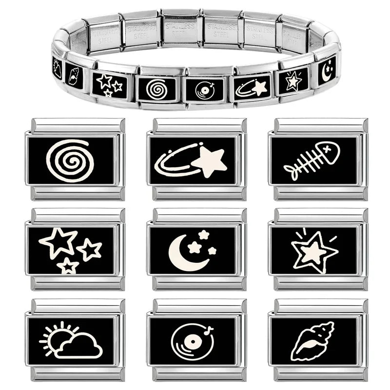 2026 New Wholesale Cute LOVE Black Series Charm Bracelet Fit 9mm Bracelet Stainless Steel Italian Links Making DIY Jewelry Gifts Qme