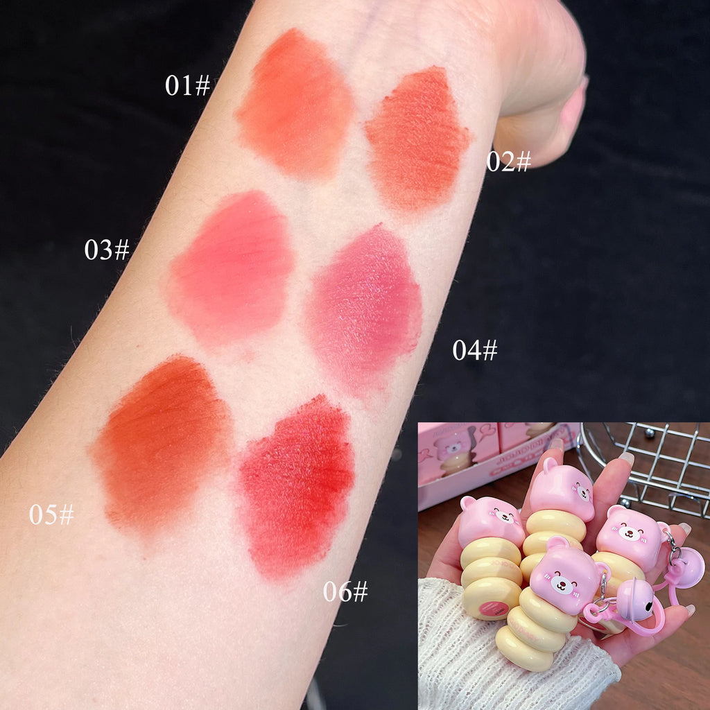 JOJO DAILY Pink Bear Pendant Velvet Matte Lip Cream Black Rabbit Qme
