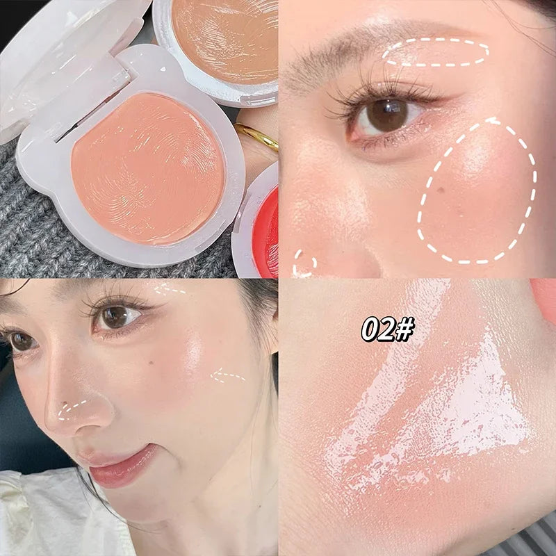 QIBEST Face Blush Hydrating Cream Beauty Girl Nude Makeup Natural Smudge Blush Palette Cheek Tint Highlighter Cosmetics Blusher Qme 02