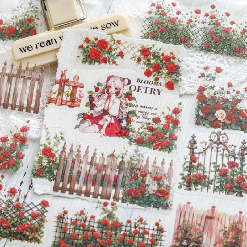 30 Sheets/Bag Floral Wooden Fence PET DieCut Sticker DIY Scrapbooking Journal Planner Notebook Phone Case Office Stationery Gift Qme