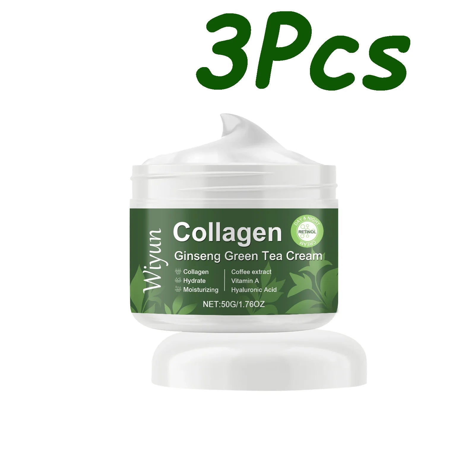 Collagen Ginseng Green Tea Cream Anti-Aging Face Cream Firming Brightening Deep Moisturizing Revitalizing Nourishing Skin Care Qme 3 x 50g Boxed