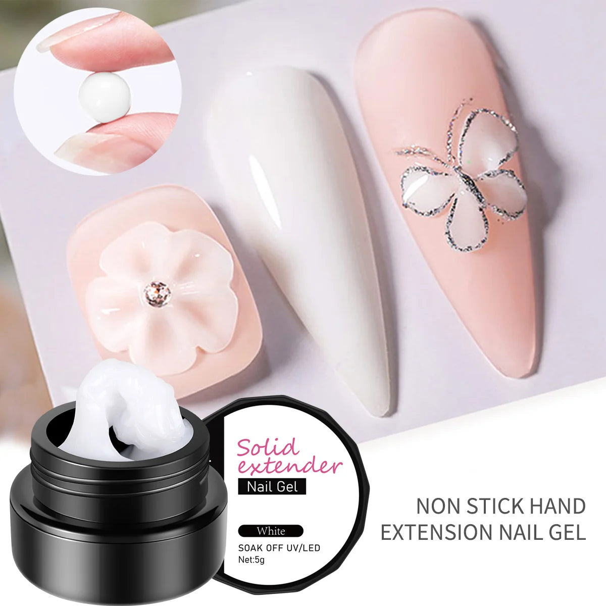 Non Stick Hand Solid Extension Nail Gel 3D Sculpting Soak Off UV LED Qme White