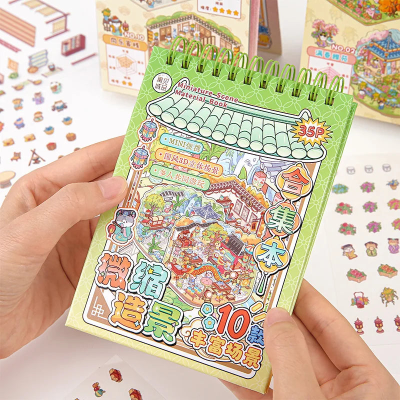 35 landscape stickers per book 2.5D Landscape Sticker Cartoon Scene DIY Sticker Stacking Pasting Festival Gift for Kid Child Qme C3
