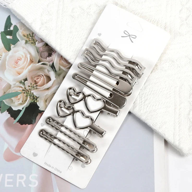 Sliver Metal Hair Clips Women Y2K Duckbill Hairpin Personality Qme A6-8pcs