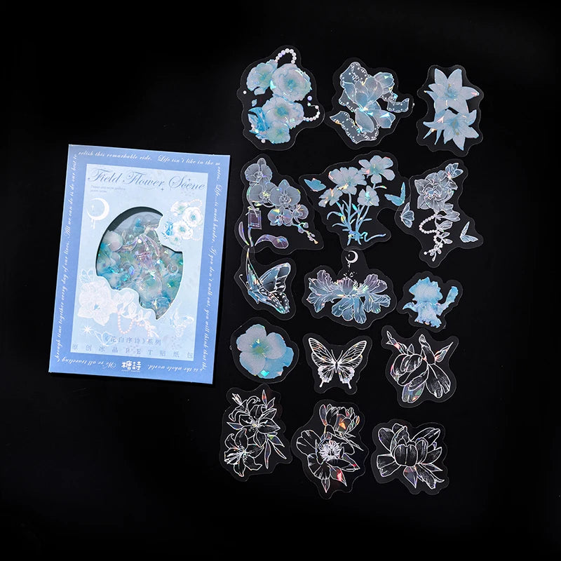 30pcs PET Transparent Stickers Plant Flowers Decorative Labels Scrapbooking Collage Material Diary Stationery Supplies Qme E