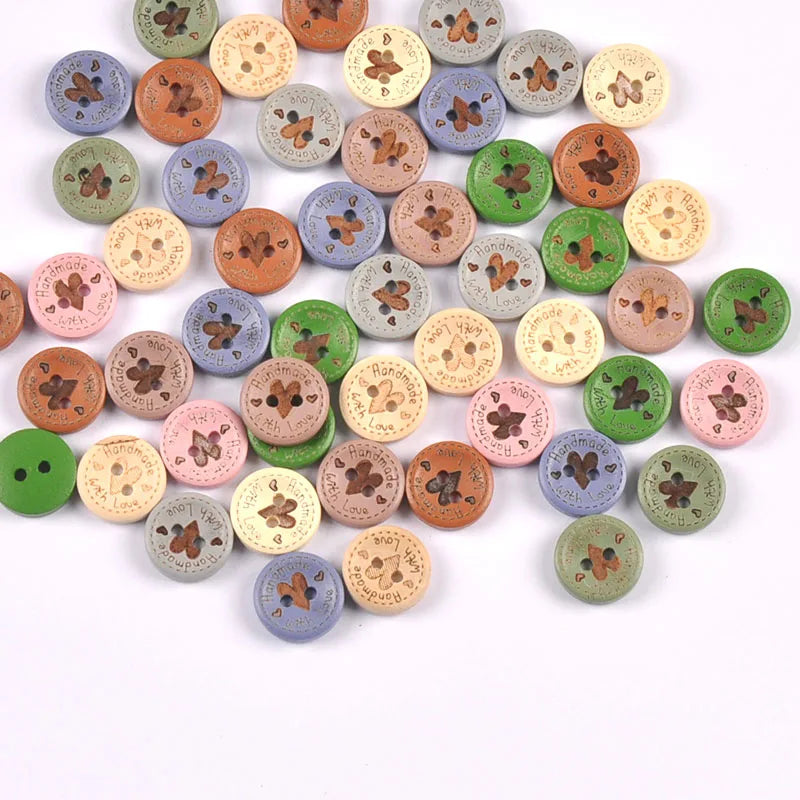 50pcs 15mm Random Mixed 2holes Flatback Wood Buttons For Sewing Clothing Accessories Handmade Materials DIY Crafts Decor c4145 Qme