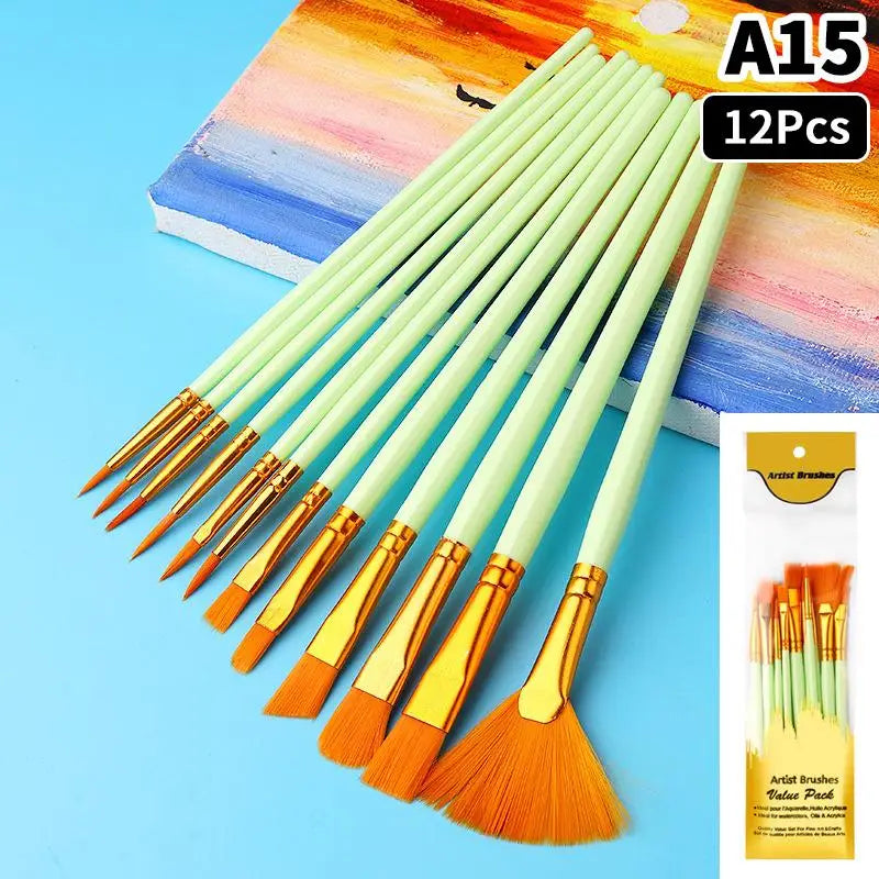 Detail Painting Brushes Professional Round Flat Nylon Hair Watercolor Qme A15