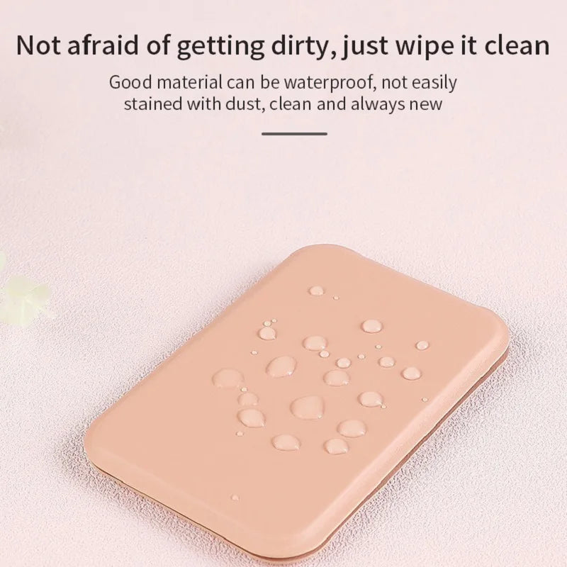 Desktop Makeup Mirror Solid PU Leather Simple Portable Handheld Qme