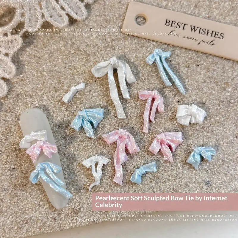 Bowknot Nail Art Decorations 3D Satin Light Charms Colorful Ribbon Qme