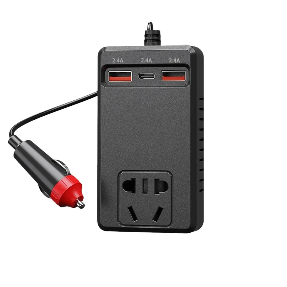 Hot Universal 150W Car Inverter DC 12V/24V To 110V/220V Auto Power Converter Adapter USB Type C Chargers Car Inverter For IPhone Qme black