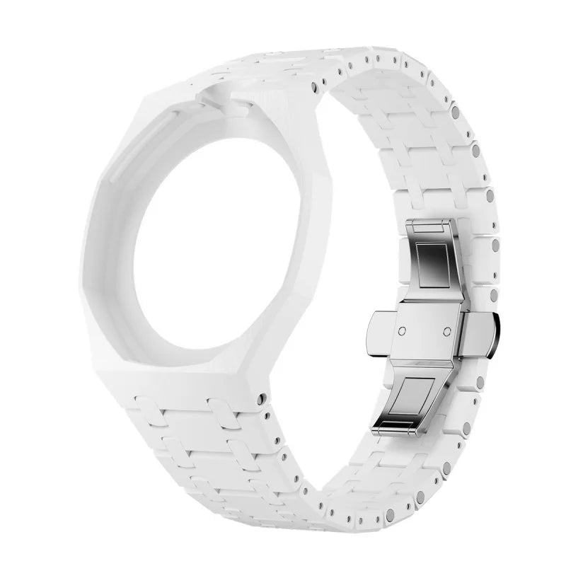 2 In 1 Strap + Case for Swatch x AP Royal Pop Pocket Watch Change to Wristwatch Ceramic+Silicone Band Wrist Strap Accessories Qme 2.White-12.0