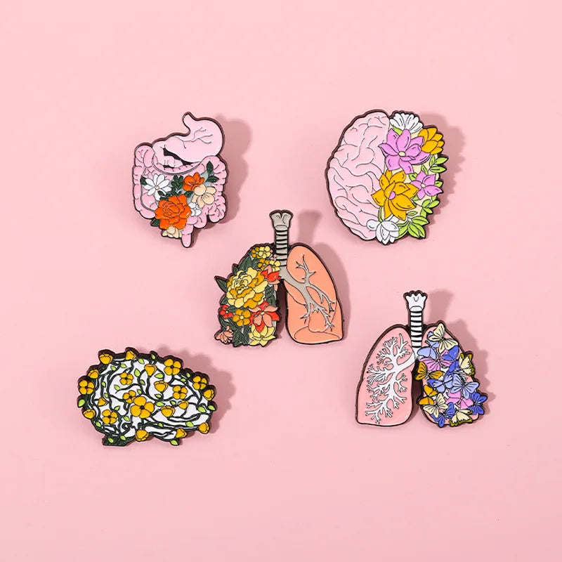 Organs Flower Enamel Pin Body Internal Heart Brain Lung Plant Butterfly Brooch Lapel Badge Medical Jewelry Punk Gift Wholesale Qme