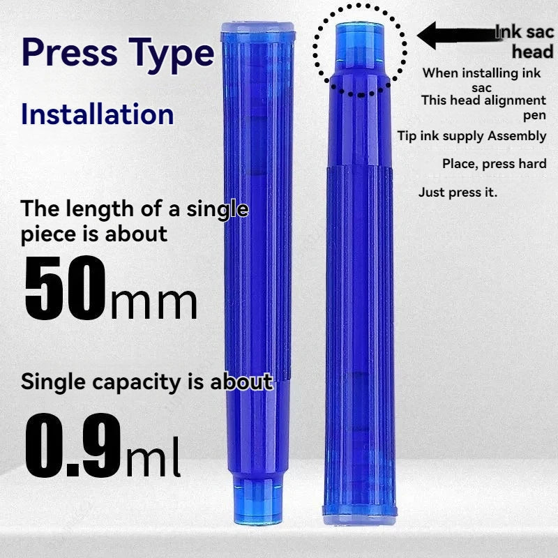 12-20PCS/Set Erasable Blue Ink Sac Fountain Pen Ink Cartridges Refills Ink 3.4mm Refillable Refills Drawing School Office Suppli Qme