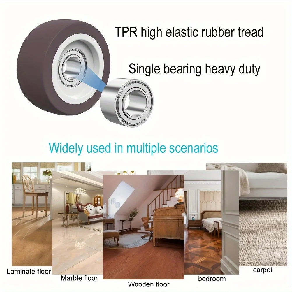 Fixed Caster Wheels, Heavy Duty Rubber Furniture Casters with Screws Qme