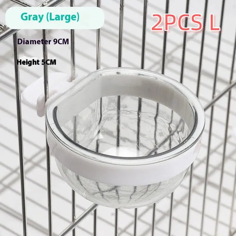 Cage Convenient Hanging Seed Water Feeder Parrots Bird Feeding Bowl Qme 2PCS Gray L