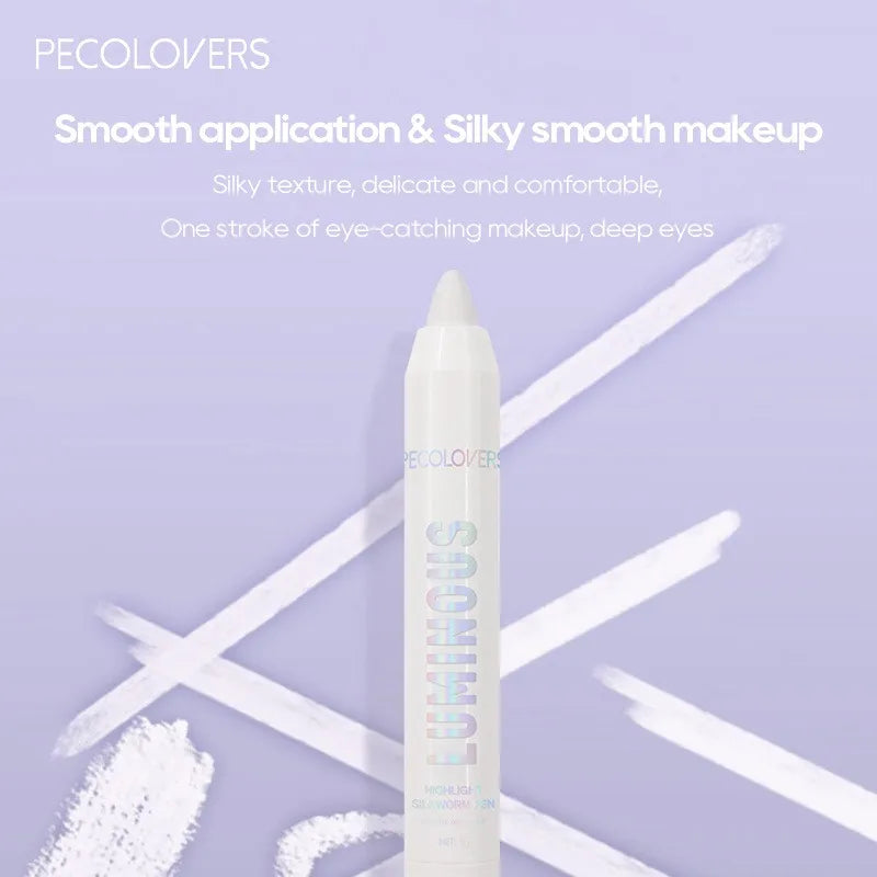Brightening Highlighter Pen, Long Lasting Waterproof, Smooth Matte Pearly Glitter White Silvery Eyeliner Eyeshadow Stick Qme