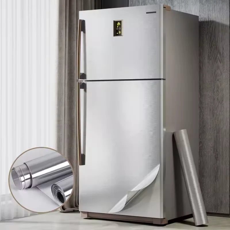 Silver Brushed Removable Wallpaper Decor Film Waterproof Oil-proof Kitchen Appliance & Elevator Sticker for Home Decoration Qme