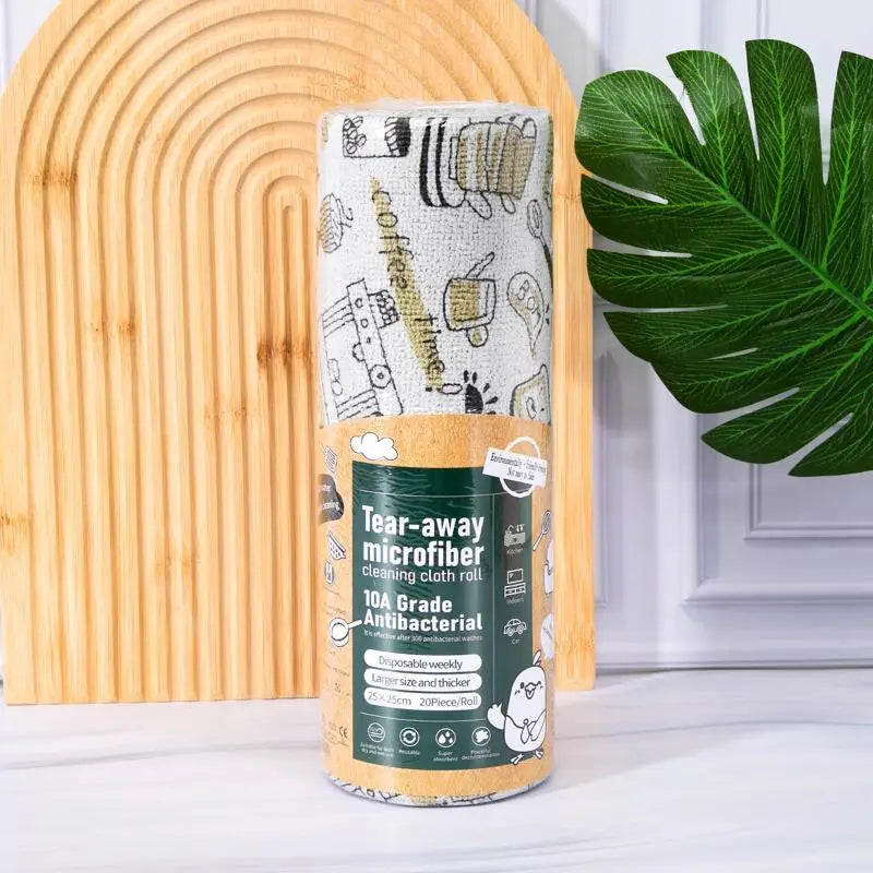 Tearable Microfiber Cleaning Cloth Roll Reusable With Cute Prints For Kitchen Wiping Home Use Cleaning Supplies Household Tool Qme one size V