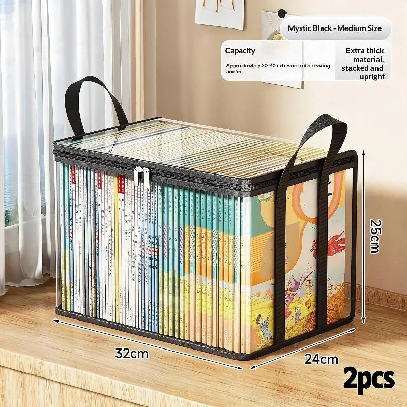 Transparent Plastic Book Storage Box Large Capacity Foldable Space-Saving Organizer For Home Office Storage Bookshelf Container Qme 2pcs C