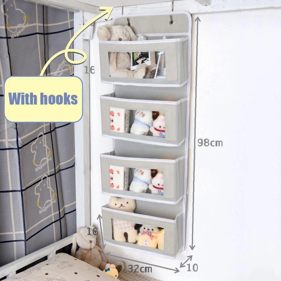 Student Dormitory Home Use Dorm Bed Hook Hanging Storage Bag No Drill Qme 4 layers Gray