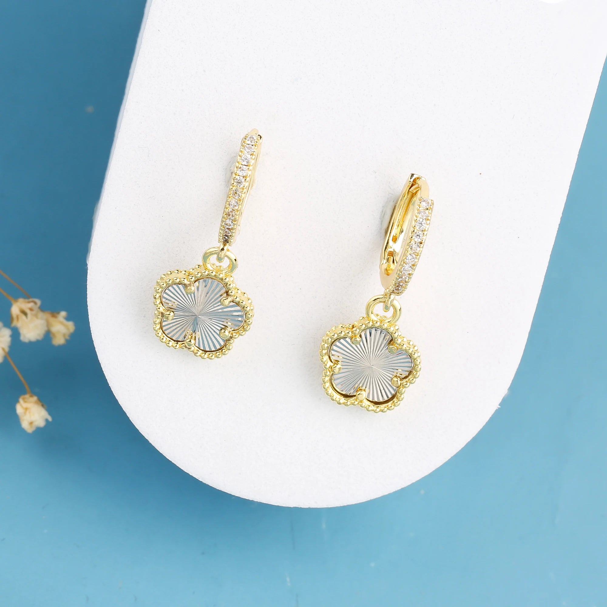 New Trend 10 Colors Hot Sale Five Leaf Flower Stone Drop Earrings Luxury for Women's Party Ears Jewelry Accessories Clover Qme Color 3