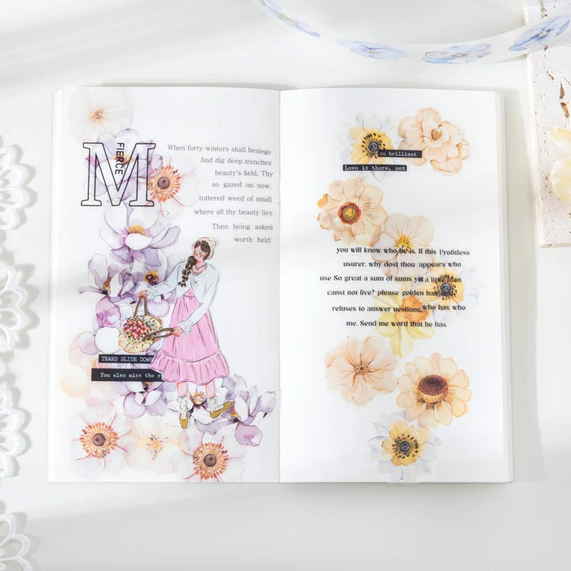 50mm*2m Flowers Plants PET Tapes Junk Journal Adhesiva Scrapbooking Sticker Planner Diary Collage Decoration Stationery Tape Qme