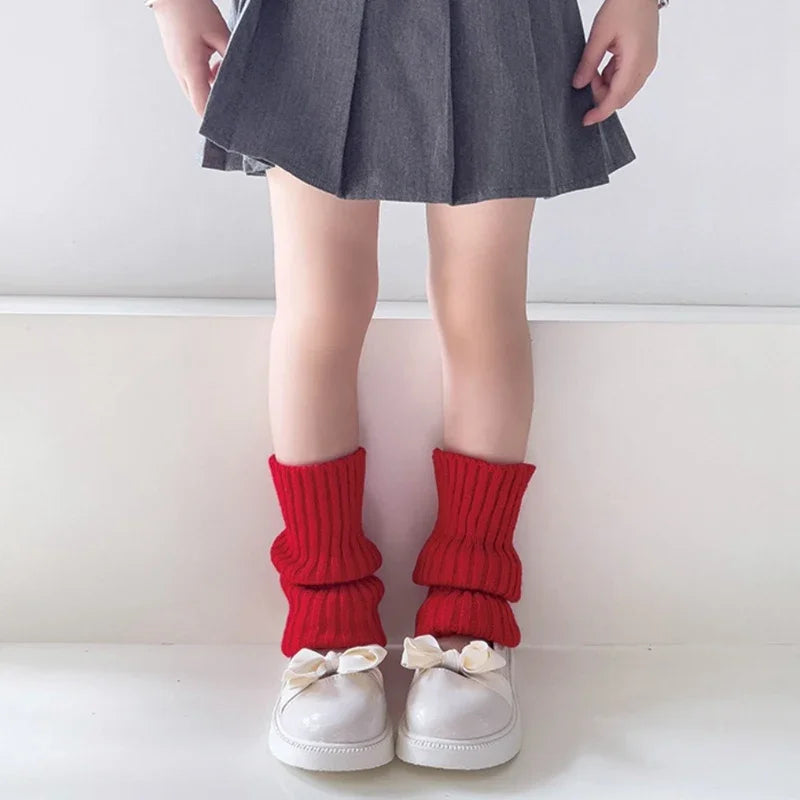 Sweet Girls Candy Color Korean Kids Leg Warmers Knitted Foot Cover Children Solid Autumn Winter Elastic Versatile Elephant Socks Qme A09 28cm or 11.02inch
