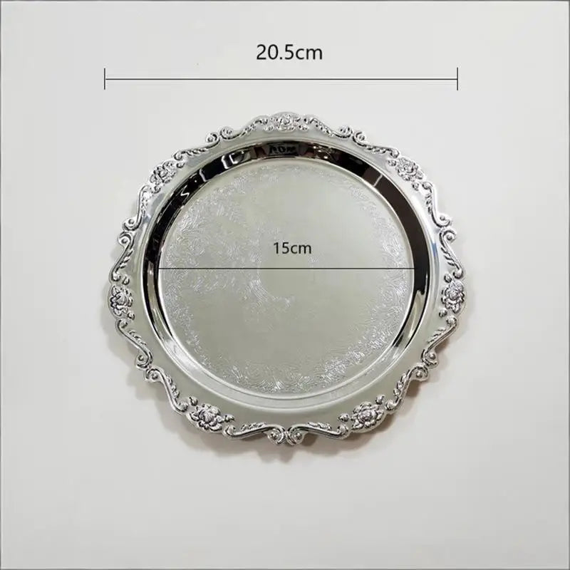 Luxury Silver Plated Plates Cake Dessert Tray Tea Snack Fruit Dish Qme A3