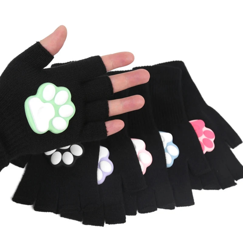 Harajuku Y2k Women Girls 3D Cat Pad Paw Gloves Black Punk Streetwear Qme