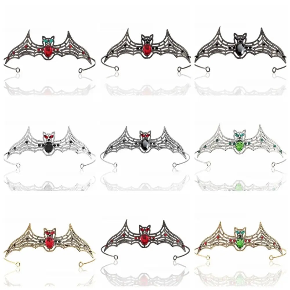 Simple Metal Halloween Bat Hairband Sparkling Multicolor Rhinestone Crowns Cosplay Props Dark Halloween Tiara Ladies Qme