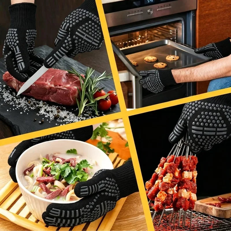 1 Pair of Oven Gloves Fire Resistant Non-slip Barbecue Gloves 500 800 Degree Barbecue Heat Insulation Microwave Gloves Qme