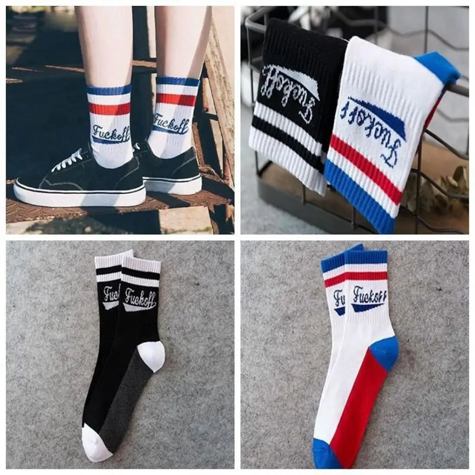 Fashion Cotton Skateboard Socks Letter Print Casual Sports Hosiery Qme