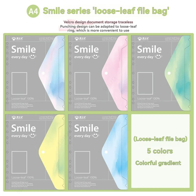 A4 PP File Bag, 3-hole D-ring Binder, Waterproof, Suitable for School, Office, Conference Supplies, Storage and Organization. Qme 5 file bag
