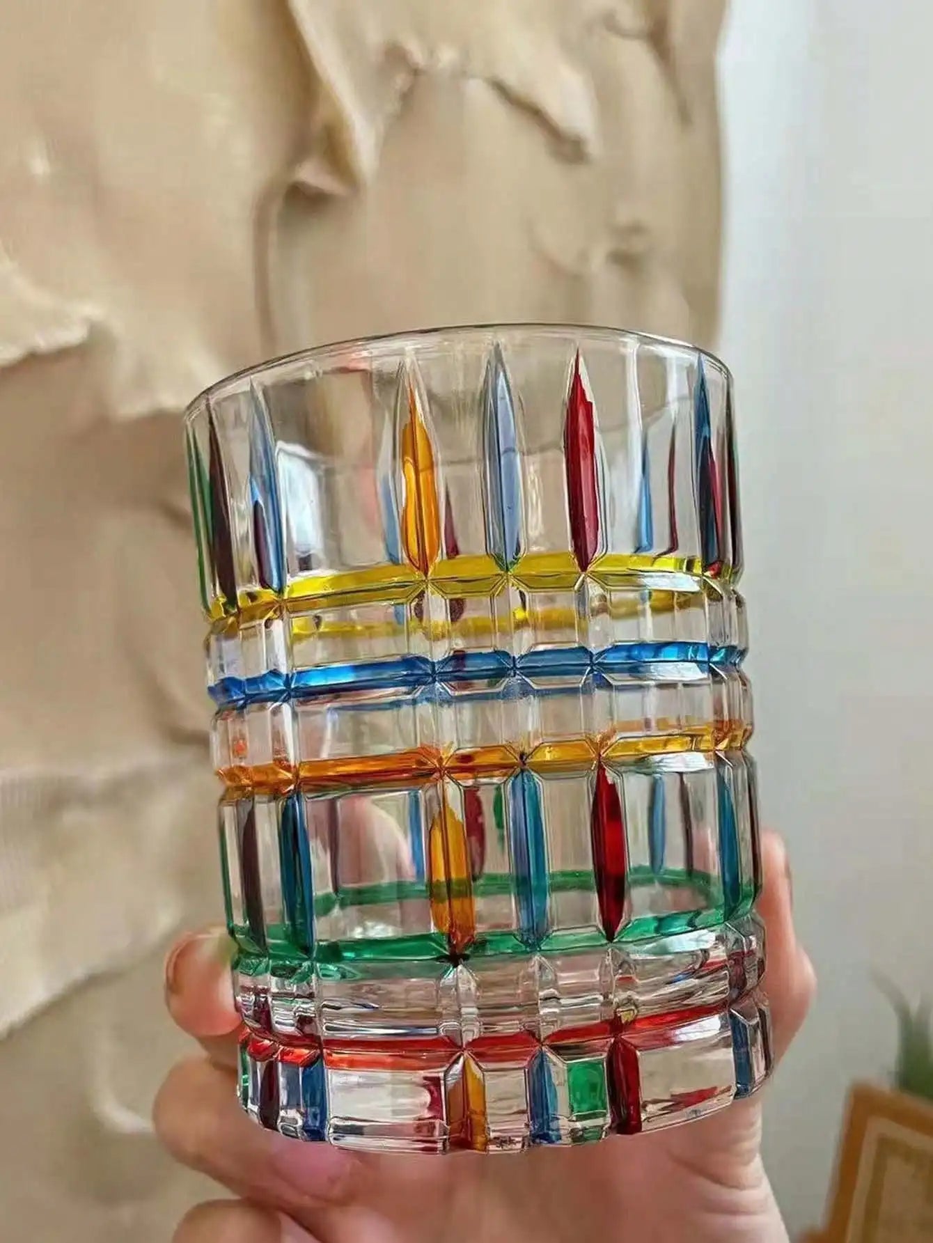 Hand-painted Colored Glass Coffee Cup Creative Design Whiskey Juice Qme 1pc 501-600ml