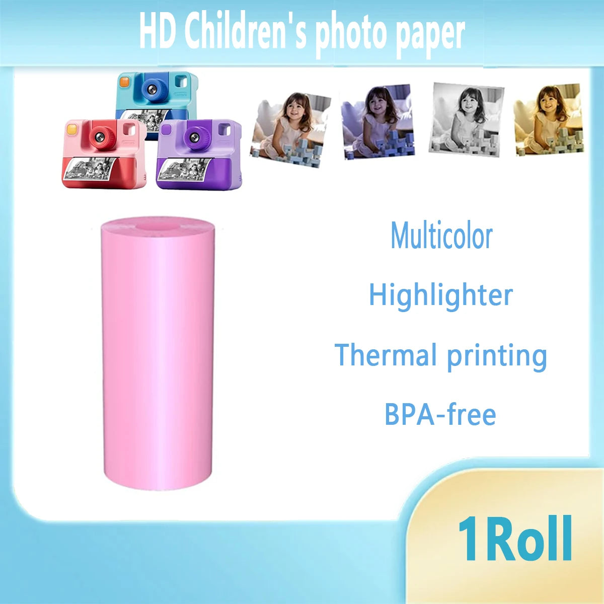 Kids Camera Paper Roll, Kids Instant Refill Paper, 4 Color Portable Thermal Printing Camera Photo Paper Rolls 57*25mm Qme M-pink57-25-1