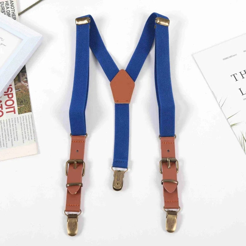 Kids Suspenders Tuxedo Y-back 3 Clips Adjustable Elastic Trouser Qme ROYAL BLUE