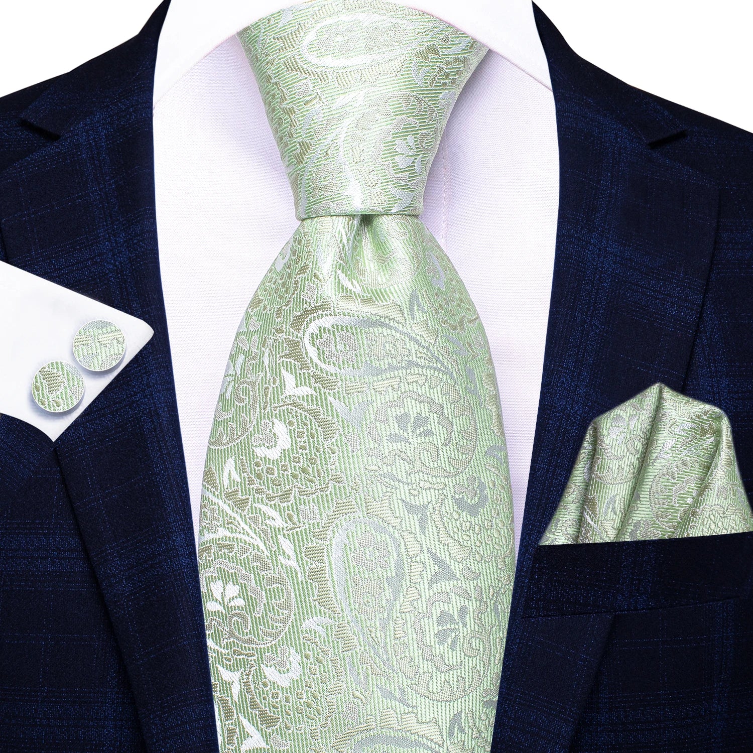 Hi-tie Luxury Box Light Green Paisley Jacquard Pattern Soft Men's Qme