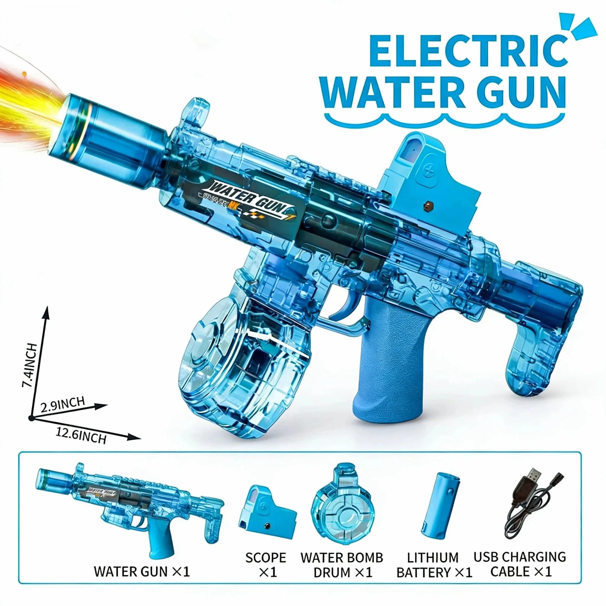 Simulated Firing and Recoil Electric Water Gun Toys Children Automatic Sensor Lights Water Pistol Summer Outdoor Beach Kids Toy Qme Blue