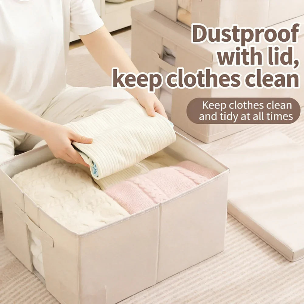 Foldable Storage Box Portable Home Storage Bag Household Cationic Fabric Large Capacity Clothes Organizer for Wardrobe Closet Qme