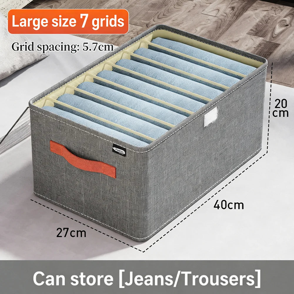 Premium Cationic Fabric Foldable Storage Box with Lid & Compartments PP Board Clothes Organizer for Wardrobe Use Qme 7 grids