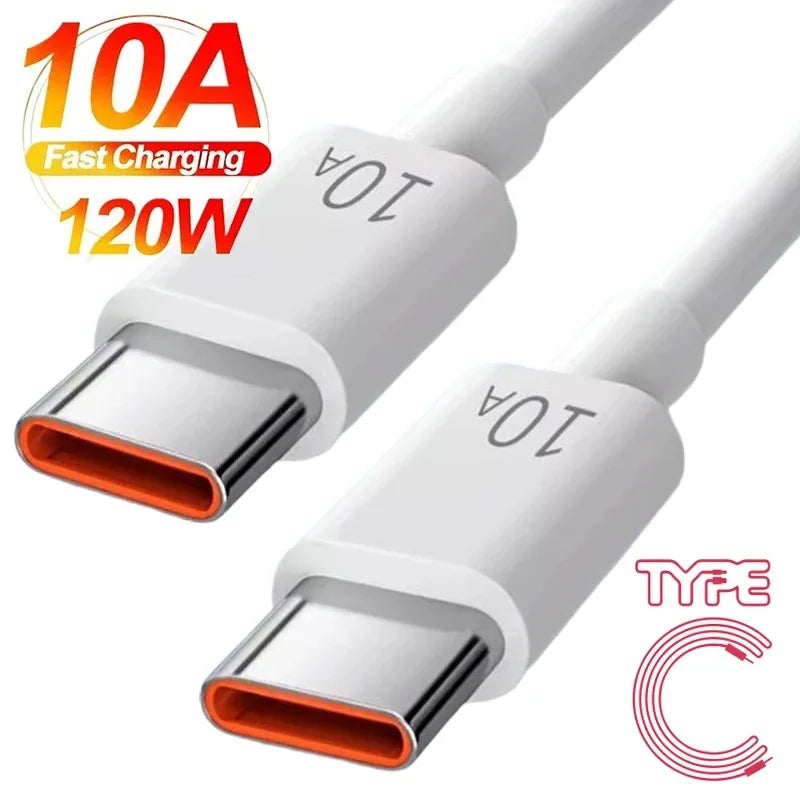 120W 10A USB C to C Cable PD Fast Charging Data Cord For Huawei Xiaomi Samsung iPhone Type C Quick Charger Cord 0.25/1/1.5/2/3m Qme