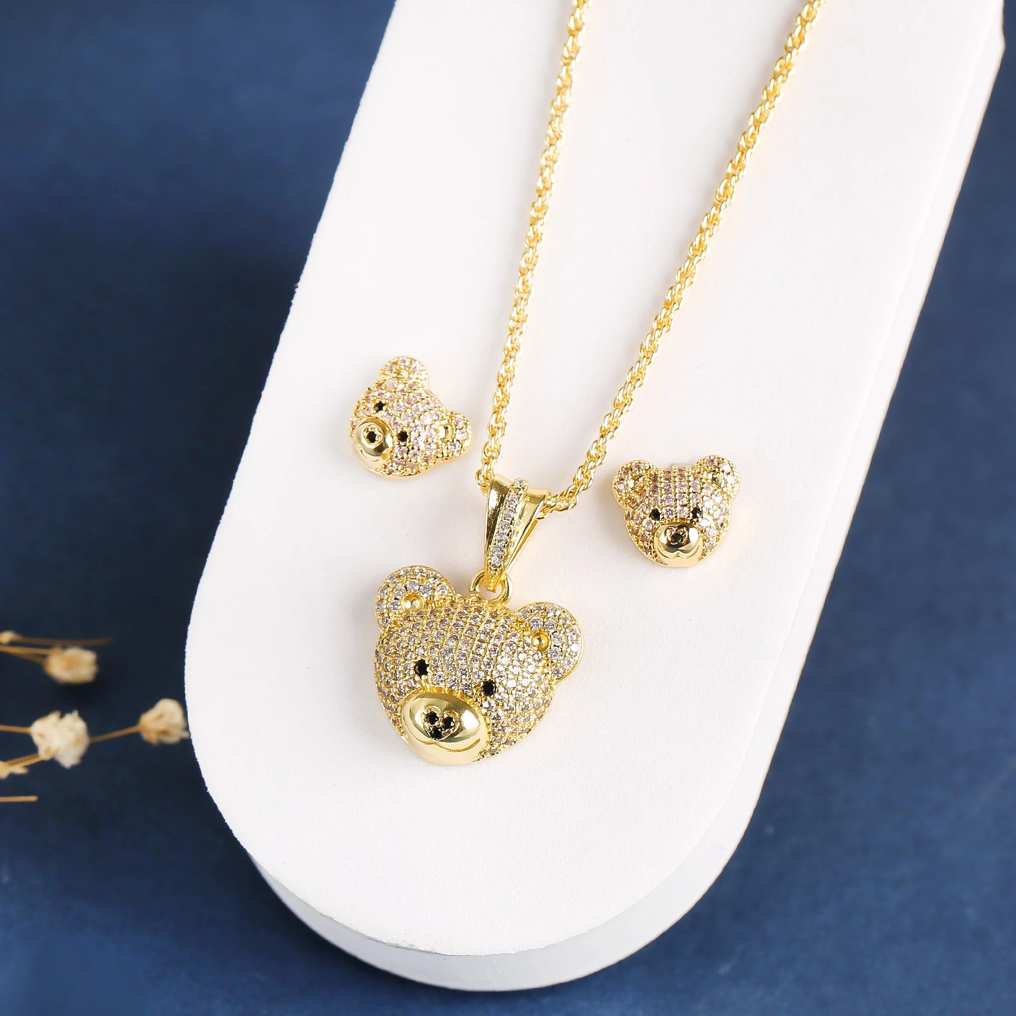 3pcs Exquisite Shiny White Red Zirconia Bear Jewelry Set Necklace Earrings Ring Cute Animal Jewelry Accessories For Women Girls Qme 2PC 3