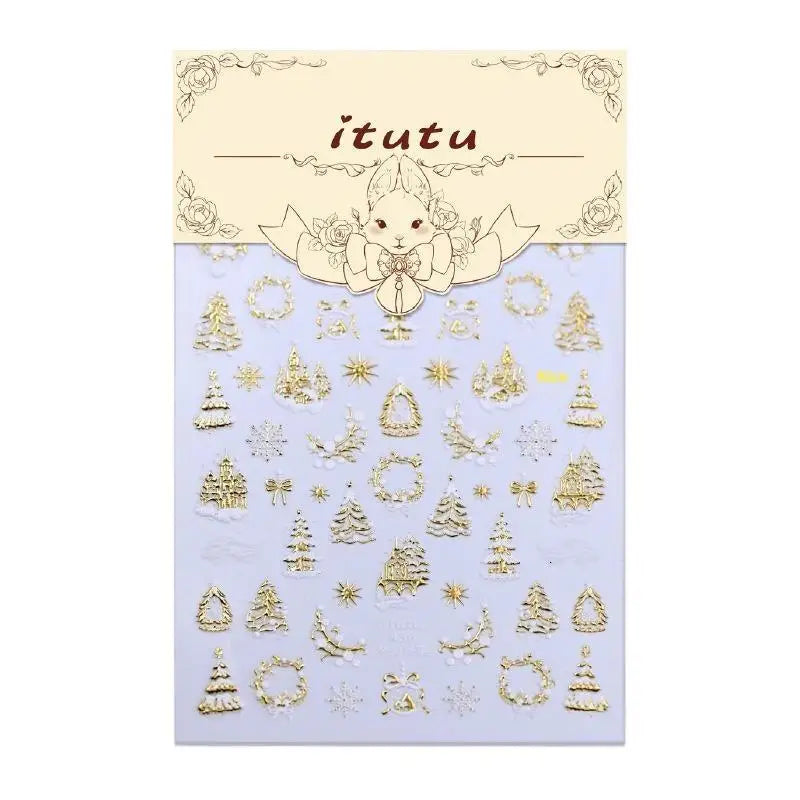 Christmas Embossed Nails Art Stickers Dreamy Castle Tree Snowflake Qme